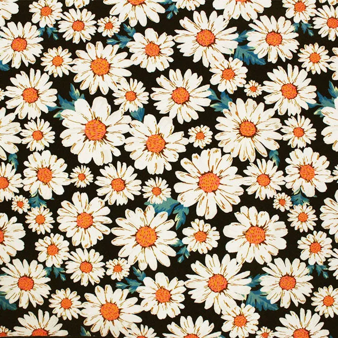 Vintage White Daisies Printed Spandex Fabric | Blue Moon Fabrics