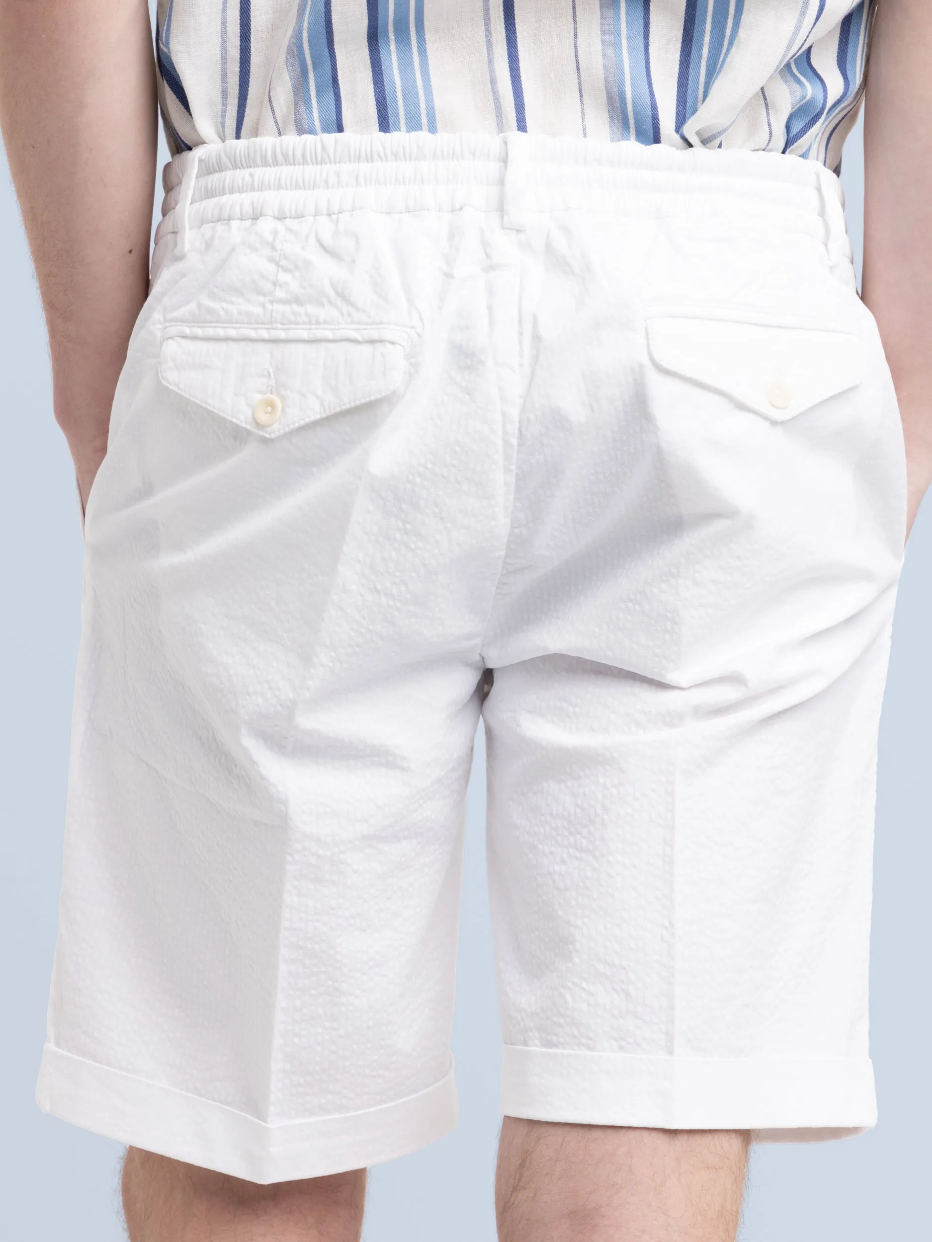 White Seersucker Bermudas